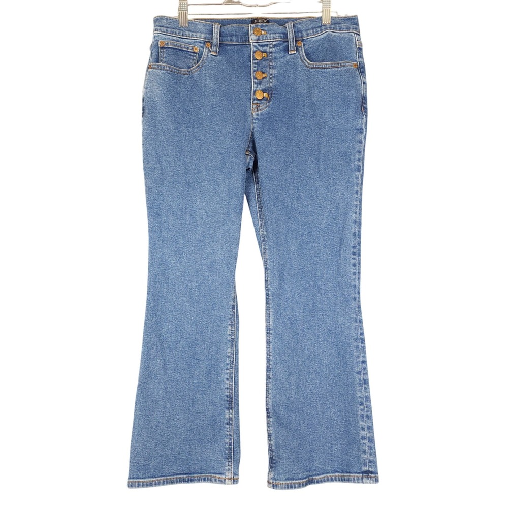 J. Crew Mid Rise Flared Crop Jeans Button Fly Blue Denim Size 29